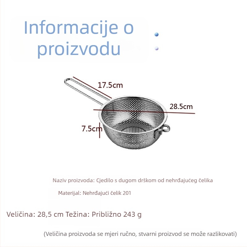 Debeli nehrđajući čelični štoper s košem za prženje, žlica za tjesteninu, žlica za lonac, posuda za ulje, fino mrežasti filtr za ostatke ulja