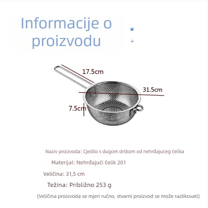 Debeli nehrđajući čelični štoper s košem za prženje, žlica za tjesteninu, žlica za lonac, posuda za ulje, fino mrežasti filtr za ostatke ulja