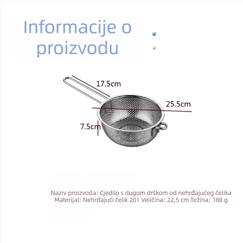 Debeli nehrđajući čelični štoper s košem za prženje, žlica za tjesteninu, žlica za lonac, posuda za ulje, fino mrežasti filtr za ostatke ulja
