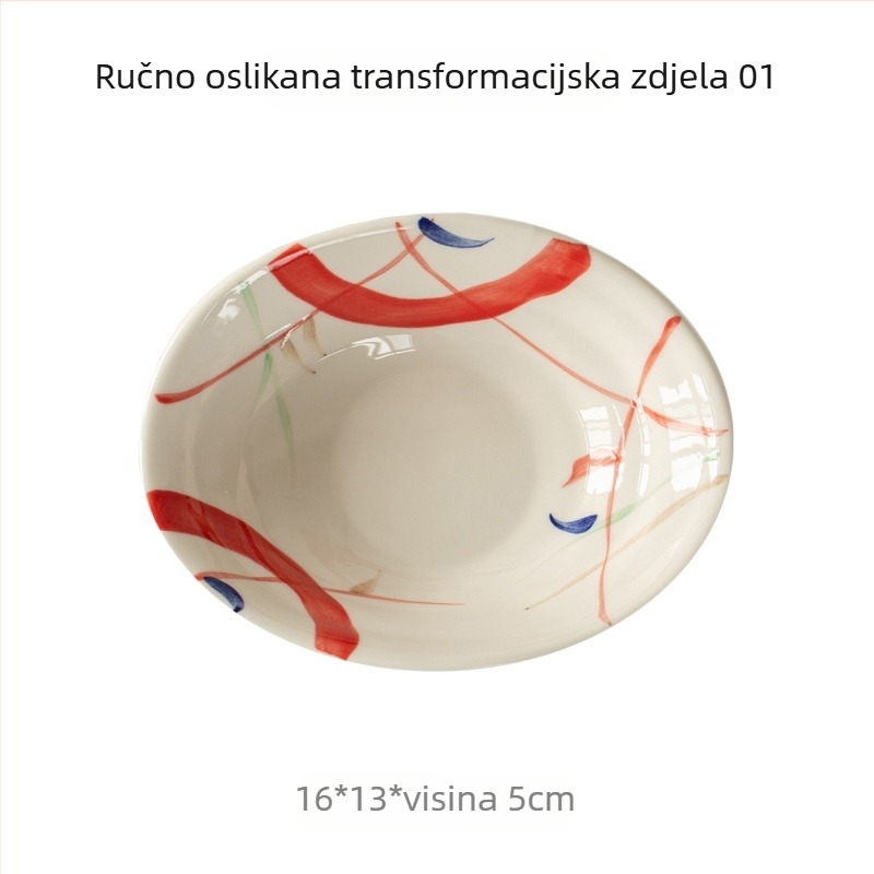 Japanski stil ručno oslikana ovalna keramička zdjela za čaj i grickalice, promjera 6 inča, kućna upotreba, pod glazurom