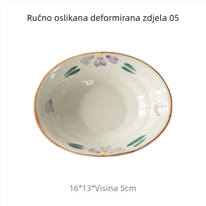 Japanski stil ručno oslikana ovalna keramička zdjela za čaj i grickalice, promjera 6 inča, kućna upotreba, pod glazurom