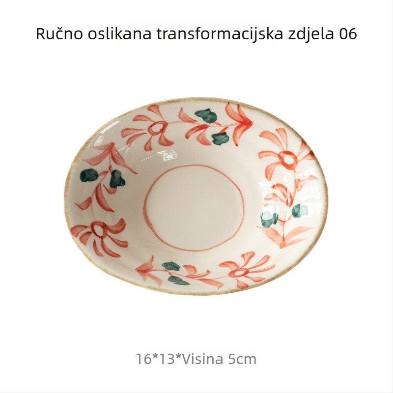 Japanski stil ručno oslikana ovalna keramička zdjela za čaj i grickalice, promjera 6 inča, kućna upotreba, pod glazurom