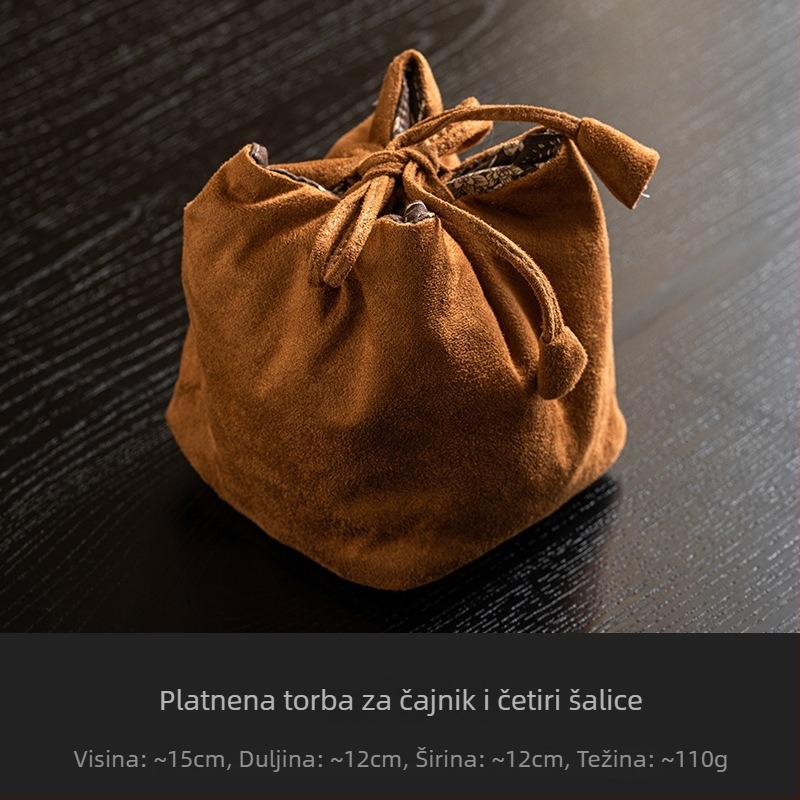 Torba za čaj za putovanje s dvostrukim cvjetnim uzorkom, prijenosni retro komplet za ceremoniju čaja s čajnikom, šalicama i čajnim vrećicama