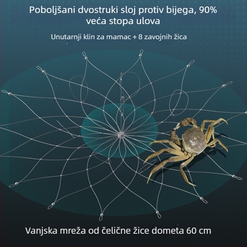 Nehrđajući čelični alat za lov morskih rakova, s kavezom za hvatanje i posebnim kukom