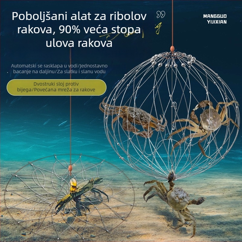 Nehrđajući čelični alat za lov morskih rakova, s kavezom za hvatanje i posebnim kukom