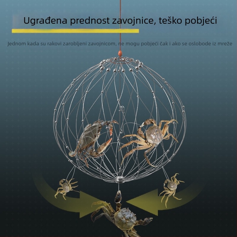 Nehrđajući čelični alat za lov morskih rakova, s kavezom za hvatanje i posebnim kukom