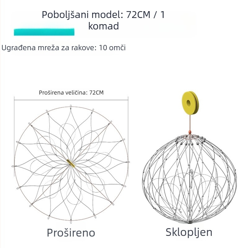 Nehrđajući čelični alat za lov morskih rakova, s kavezom za hvatanje i posebnim kukom