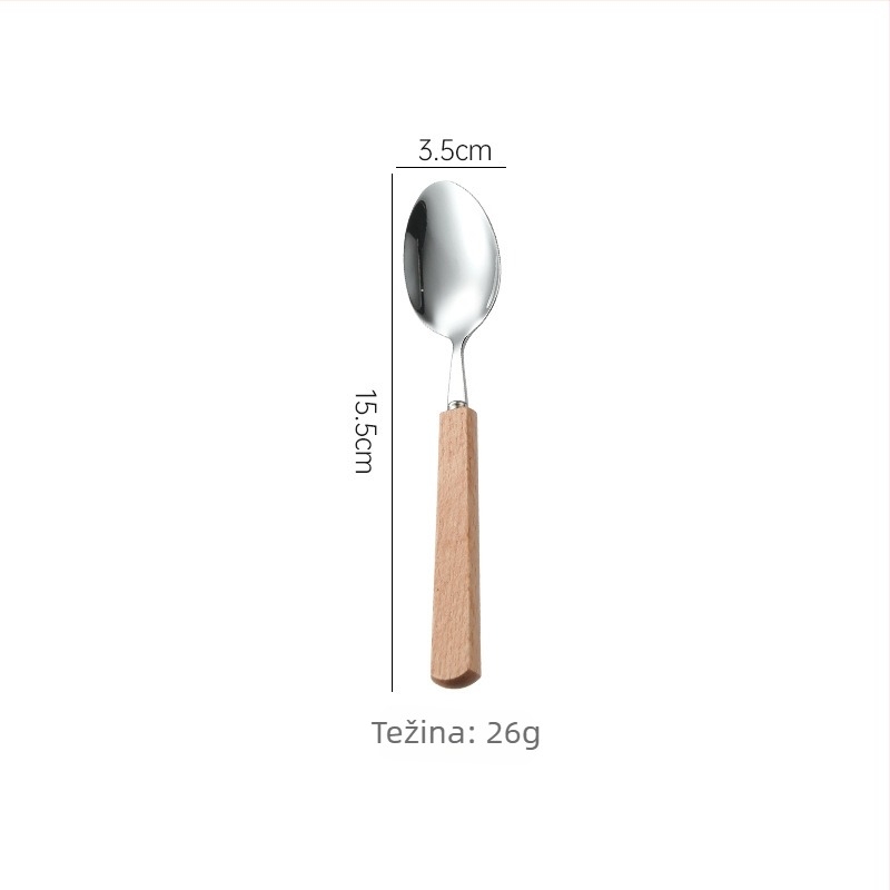 Set noževa i vilica s drškom od bukovine, 304 nehrđajući čelik, zapadni stil, minimalistički dizajn.