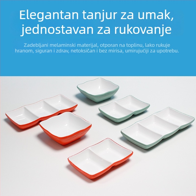Melamin kvadratni tanjur za umake i začine, s dvije ili tri pregrade, za restorane