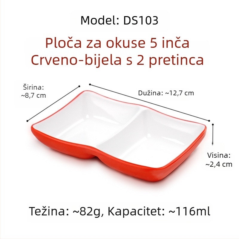 Melamin kvadratni tanjur za umake i začine, s dvije ili tri pregrade, za restorane