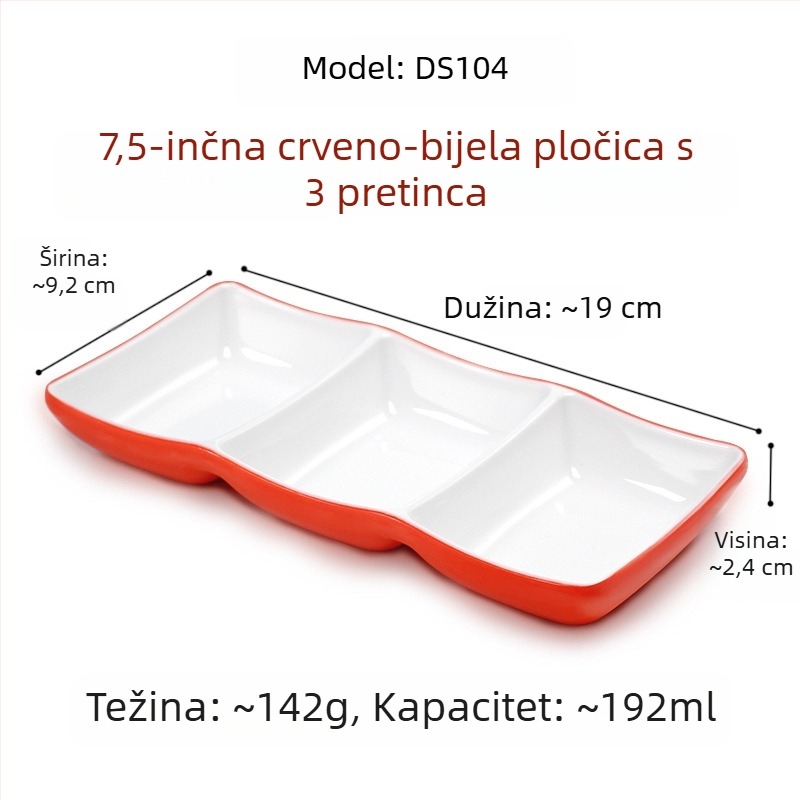 Melamin kvadratni tanjur za umake i začine, s dvije ili tri pregrade, za restorane