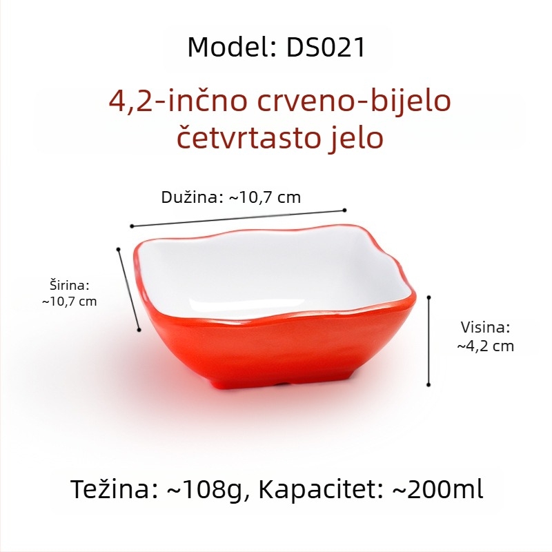 Melamin kvadratni tanjur za umake i začine, s dvije ili tri pregrade, za restorane