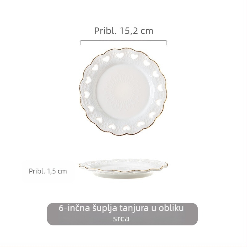 Porcelanski tanjur s reljefnim zlatnim rubom, europskog stila, okrugli tanjur za glavna jela i deserte