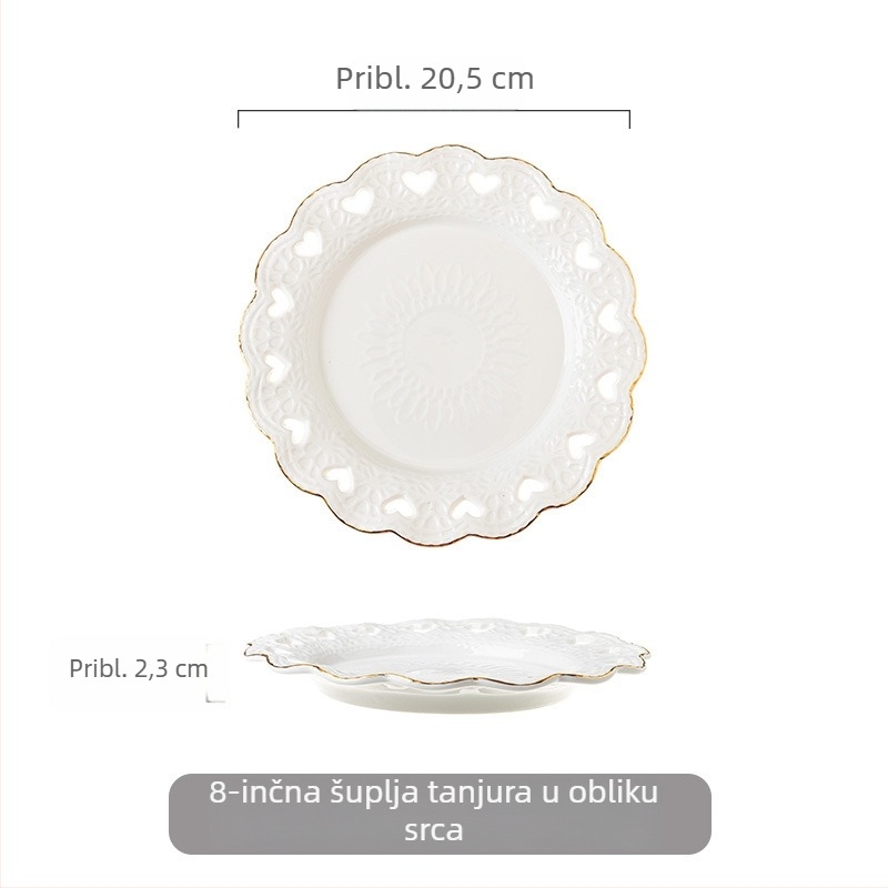 Porcelanski tanjur s reljefnim zlatnim rubom, europskog stila, okrugli tanjur za glavna jela i deserte