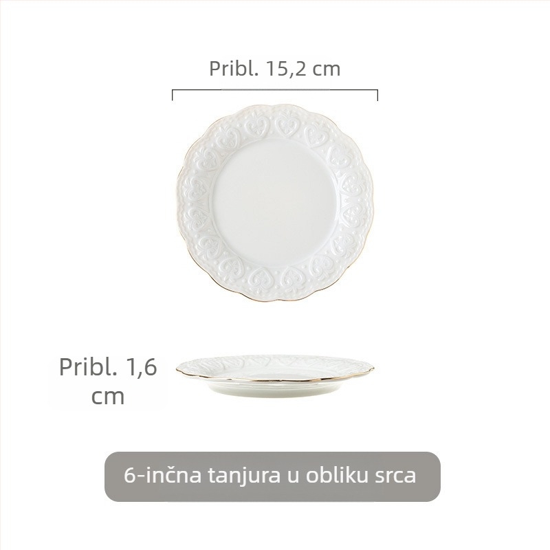 Porcelanski tanjur s reljefnim zlatnim rubom, europskog stila, okrugli tanjur za glavna jela i deserte