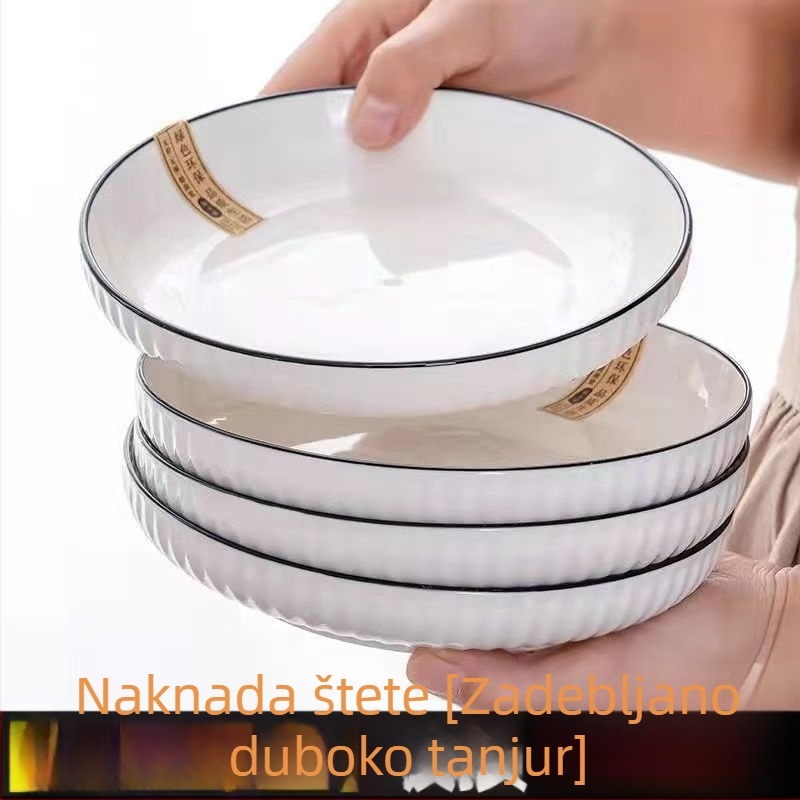 Keramičke tanjure za večeru i duboke zdjele za juhu s plutajućom teksturom površine, minimalistički skandinavski stil