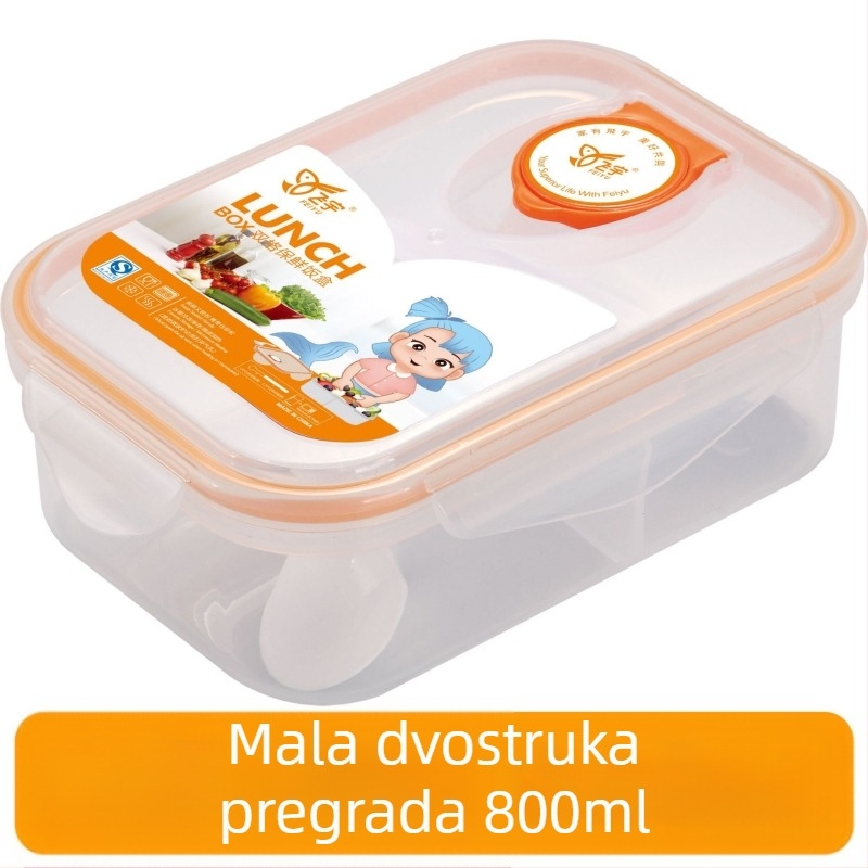 Kutija za obrok od plastike za prehrambenu upotrebu, s podijeljenim pretincima, mikrotalasno kompatibilna, prenosiva izolirana kutija za obrok za uredske djelatnike i studente