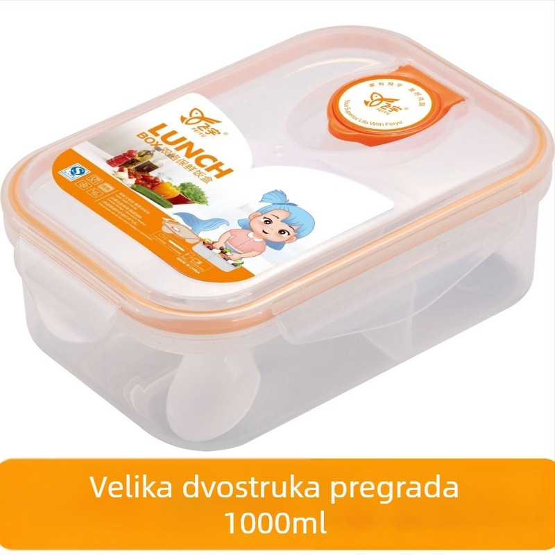 Kutija za obrok od plastike za prehrambenu upotrebu, s podijeljenim pretincima, mikrotalasno kompatibilna, prenosiva izolirana kutija za obrok za uredske djelatnike i studente