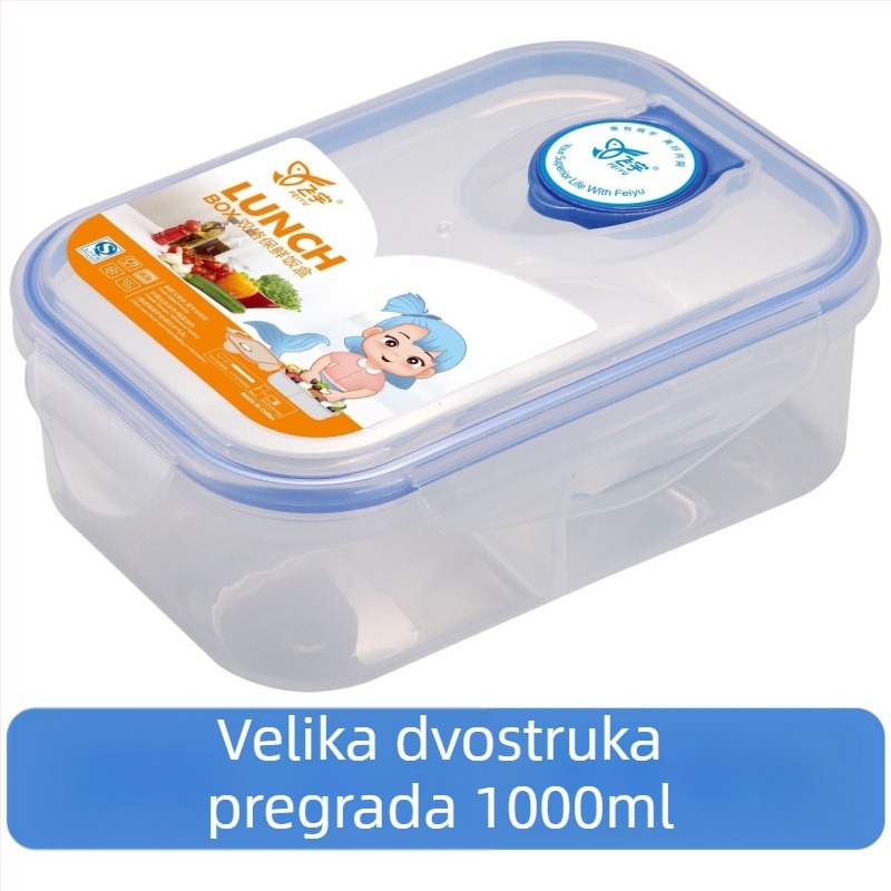 Kutija za obrok od plastike za prehrambenu upotrebu, s podijeljenim pretincima, mikrotalasno kompatibilna, prenosiva izolirana kutija za obrok za uredske djelatnike i studente