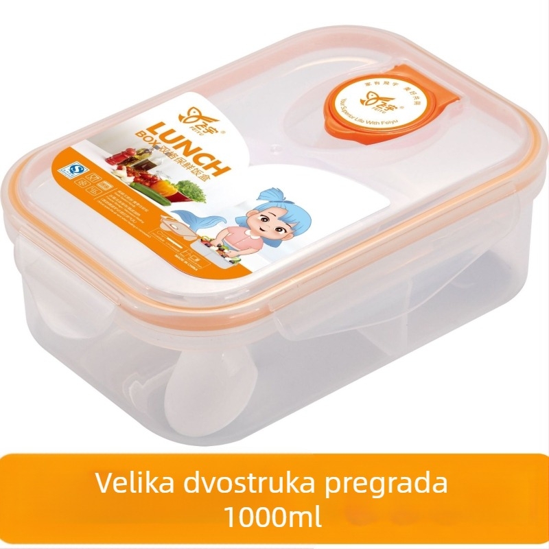 Kutija za obrok od plastike za prehrambenu upotrebu, s podijeljenim pretincima, mikrotalasno kompatibilna, prenosiva izolirana kutija za obrok za uredske djelatnike i studente