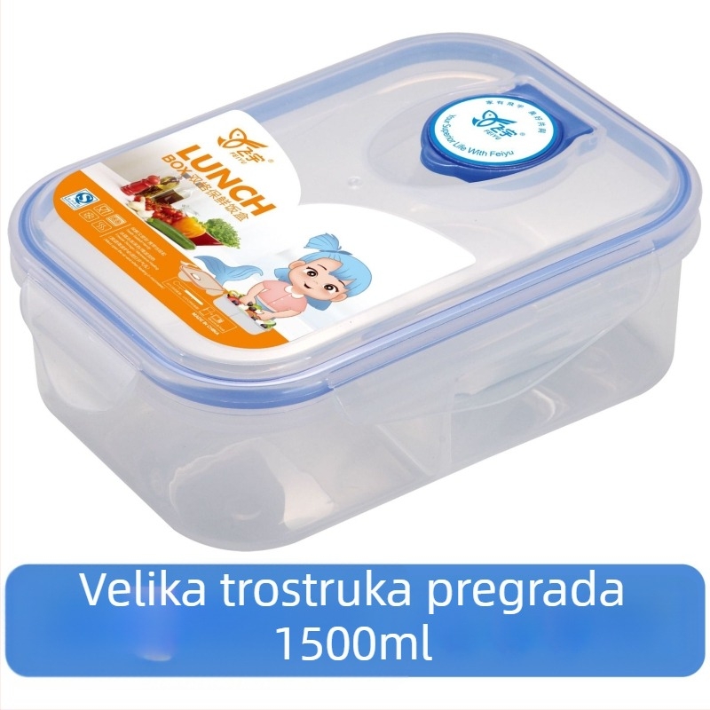 Kutija za obrok od plastike za prehrambenu upotrebu, s podijeljenim pretincima, mikrotalasno kompatibilna, prenosiva izolirana kutija za obrok za uredske djelatnike i studente