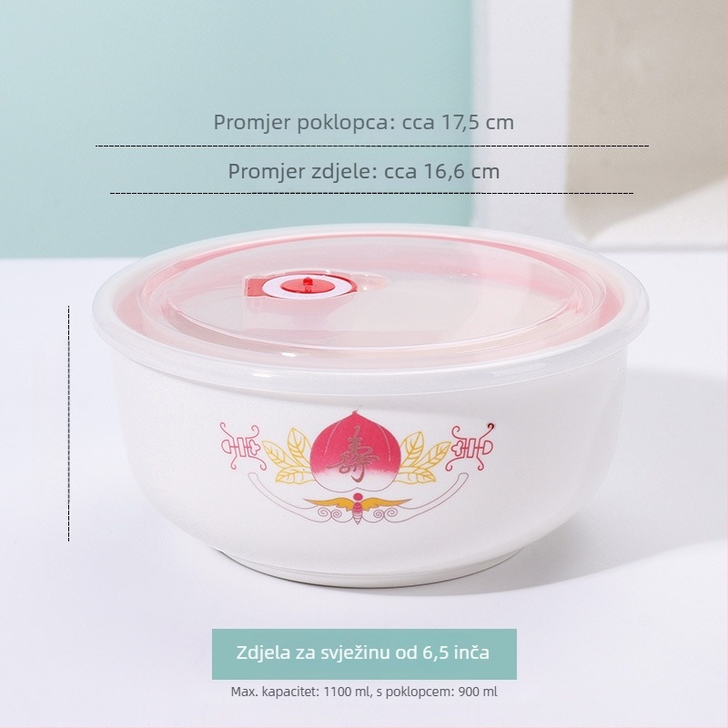 Porcelanska zdjela za čuvanje hrane, zdjela za rezance, mikrovalna kutija za ručak s poklopcem, zatvoreni spremnik za voće, velika 800–1000 ml