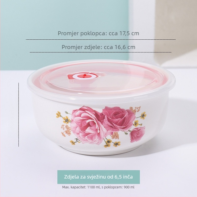 Porcelanska zdjela za čuvanje hrane, zdjela za rezance, mikrovalna kutija za ručak s poklopcem, zatvoreni spremnik za voće, velika 800–1000 ml