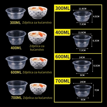 Jednokratni set zdjele i štapića za svadbenu večeru; prozirna debela plastična zdjela i štapići