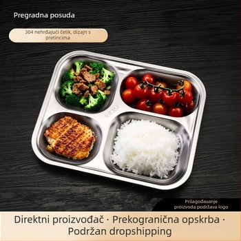 Dječji tanjur s podjelom od 304 nehrđajućeg čelika, kvadratni plitki tanjur, set