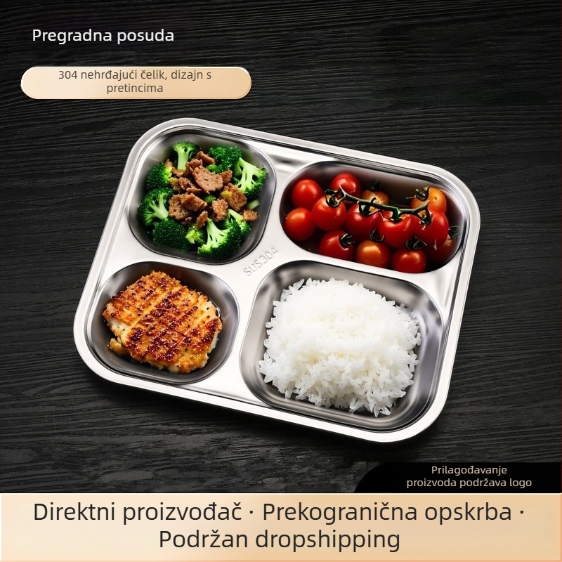 Dječji tanjur s podjelom od 304 nehrđajućeg čelika, kvadratni plitki tanjur, set