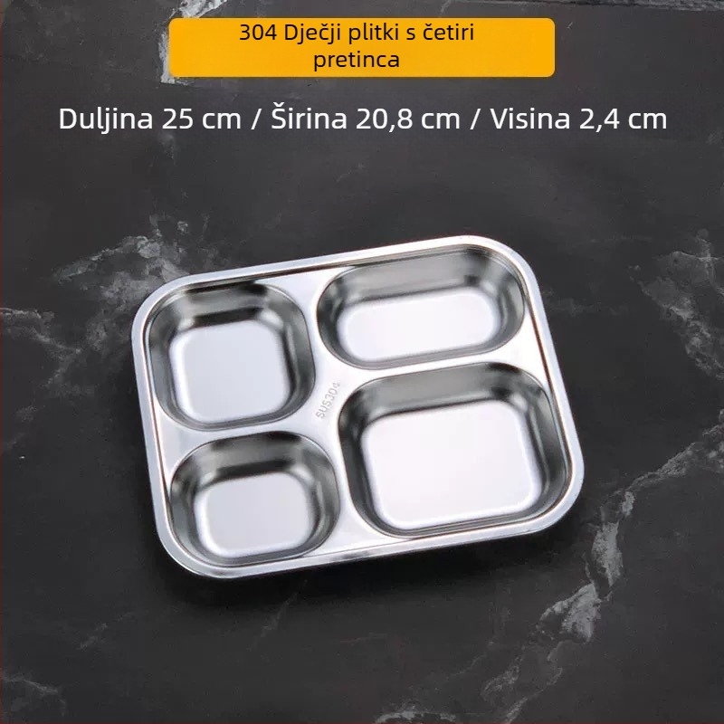 Dječji tanjur s podjelom od 304 nehrđajućeg čelika, kvadratni plitki tanjur, set