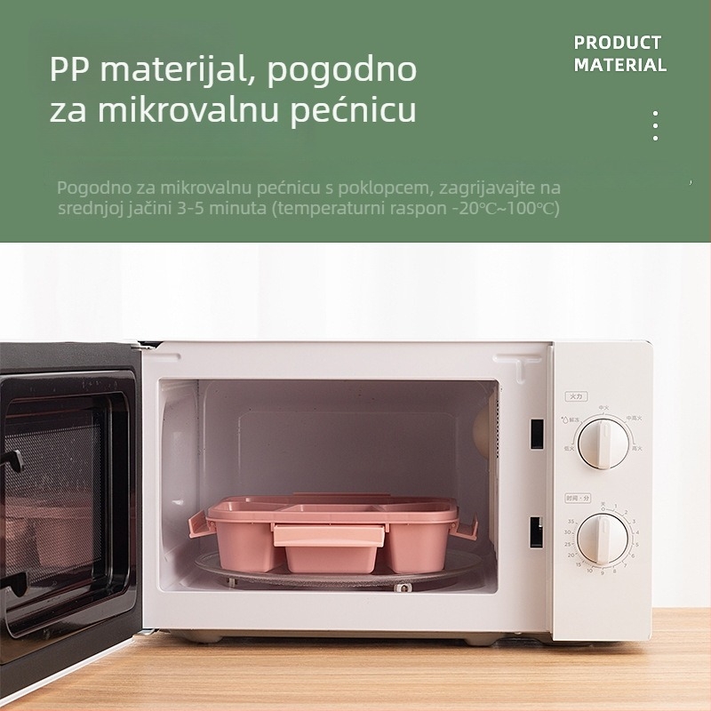 Četverodijelna kutija za ručak za ured, mikrovalna kompatibilna, prenosna i hermetična, plastična, 501–800 ml