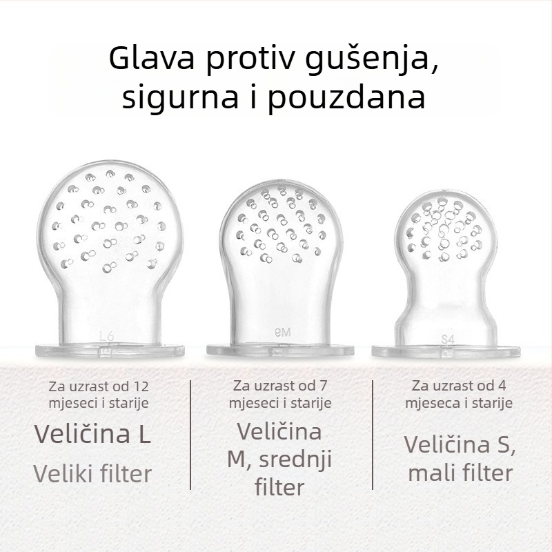 Djetetova žvačaljka za voće i povrće, vrećica za žvakanje i hranilica u obliku cuclika