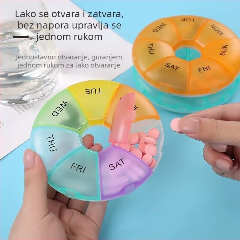 Šarena sedmodnevna kutija za lijekove velikog kapaciteta, prenosiva, vodootporna plastična kutija sa pregradama