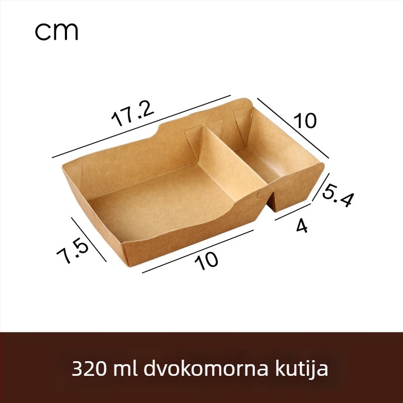 Kraft papirnata kutija za ponijeti s odjeljcima za pomfrit, pržene peciva i umake za umakanje; jednokratna pladnja za obrok