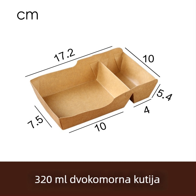 Kraft papirnata kutija za ponijeti s odjeljcima za pomfrit, pržene peciva i umake za umakanje; jednokratna pladnja za obrok