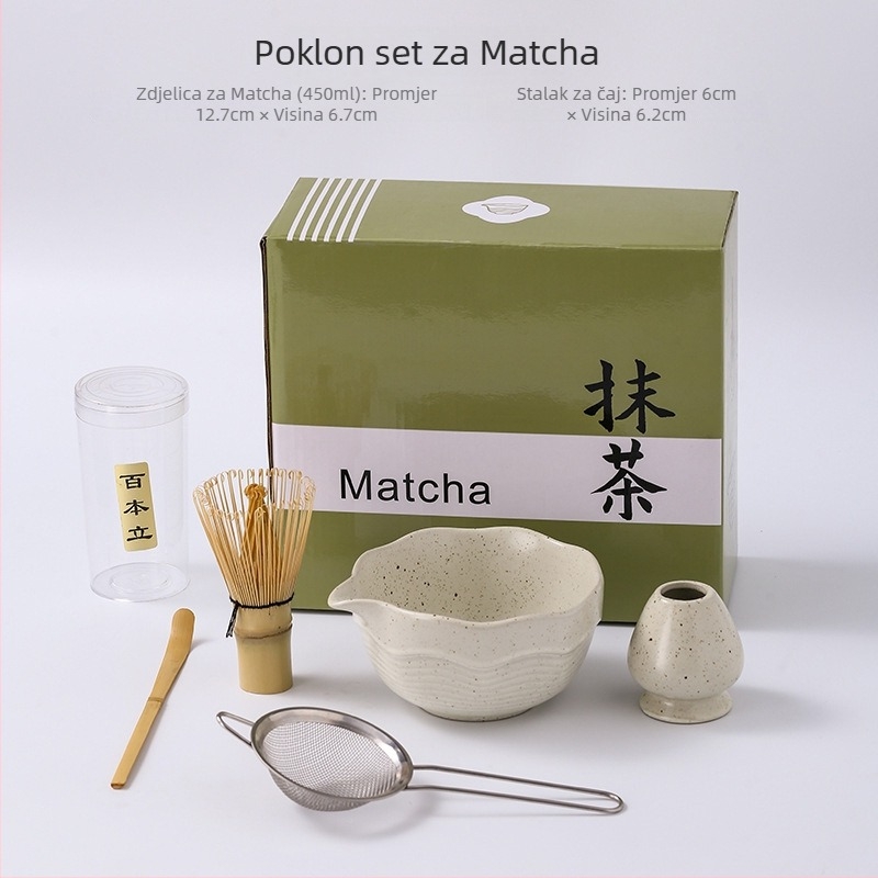 Japanski stil set za matcha: bambusova metlica, zdjela za matcha i stalak za miješanje