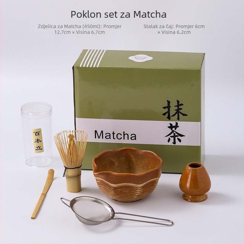 Japanski stil set za matcha: bambusova metlica, zdjela za matcha i stalak za miješanje