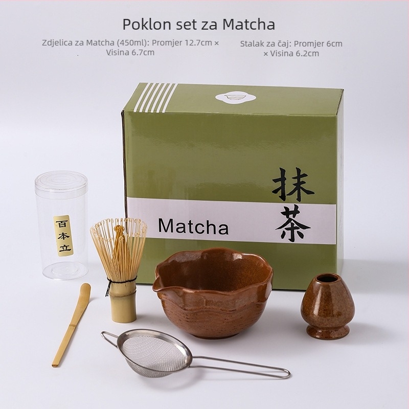Japanski stil set za matcha: bambusova metlica, zdjela za matcha i stalak za miješanje