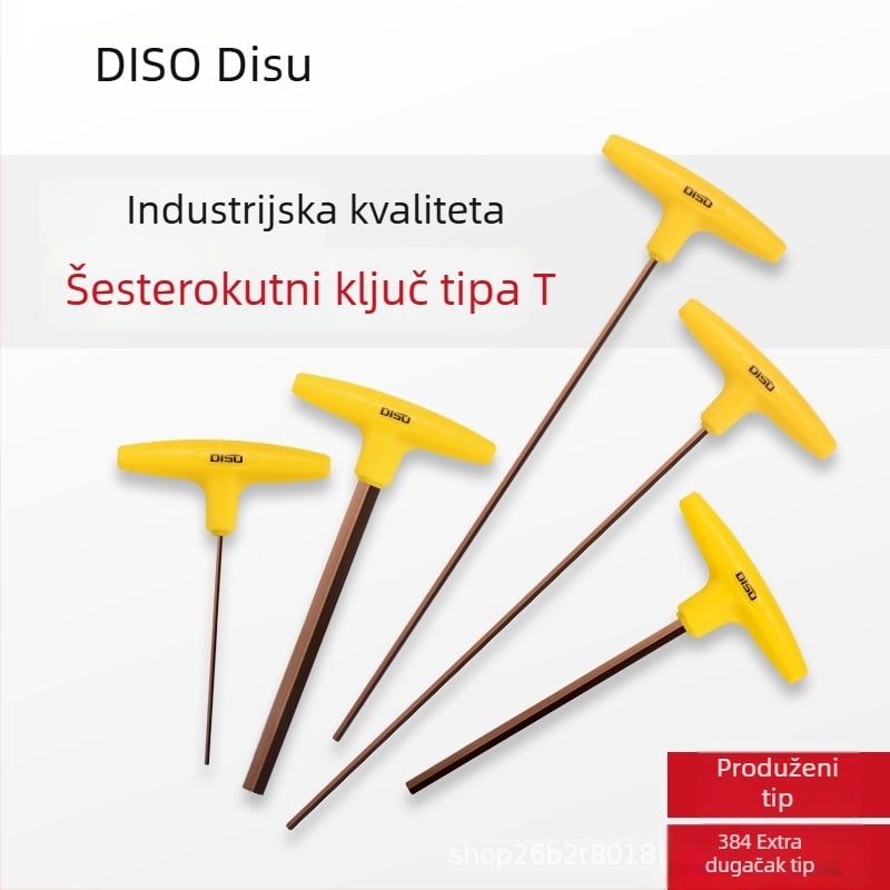 Disu T-oblik šesterokutni ključ, dugačak, za kućnu upotrebu, veličine 2–8 mm, S2 legura čelika