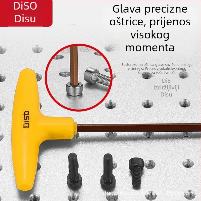 Disu T-oblik šesterokutni ključ, dugačak, za kućnu upotrebu, veličine 2–8 mm, S2 legura čelika