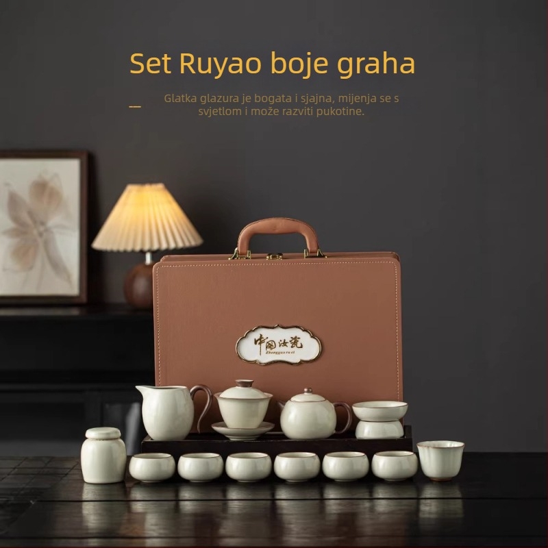 Bež Ruyao Kung Fu set za čaj od porcelana: čajnik i šalice, mali kućni set, nova visokokvalitetna kutija za čaj