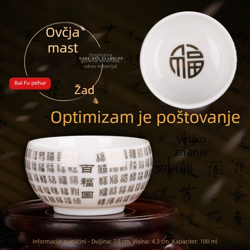 Dehua porcelanska Jianzhan šalica za čaj s natpisom Heart Sutra, bijela porculanska šalica za kung fu čaj, osobna šalica za čaj