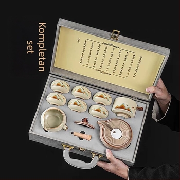 Ru Kiln automatski čajni set za kućnu upotrebu, jednostavan priprema čaja, rotirajući čajnik s keramičkim mlincem i šalice, luksuzan čajni set s poklon kutijom