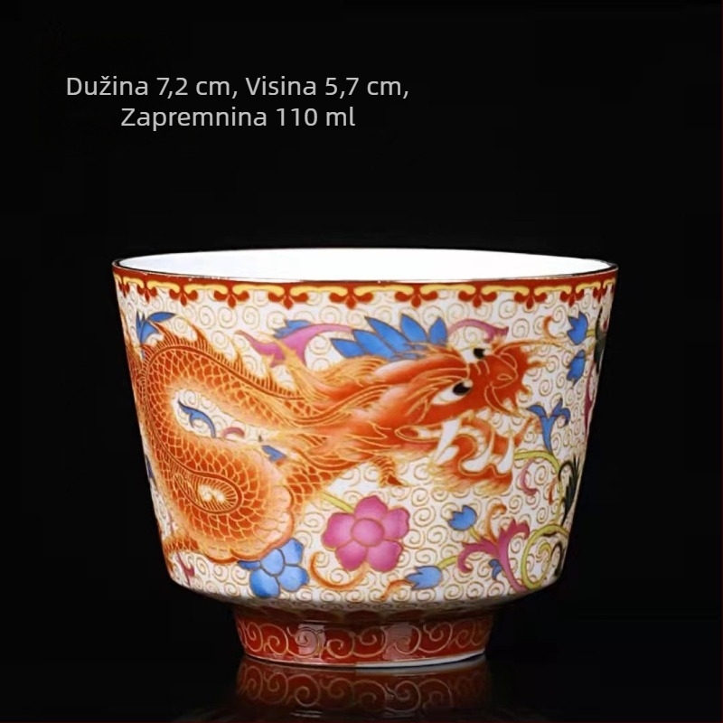 Emajlirane porcelanske šalice Gongfu čaja, par zmaja i feniksa