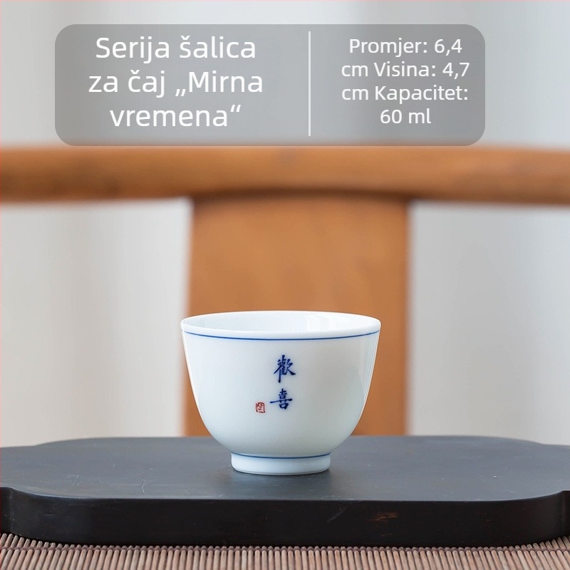 Kung Fu šalica za čaj od plave i bijele keramike, mala kućna šalica za čaj, dio čajnog seta