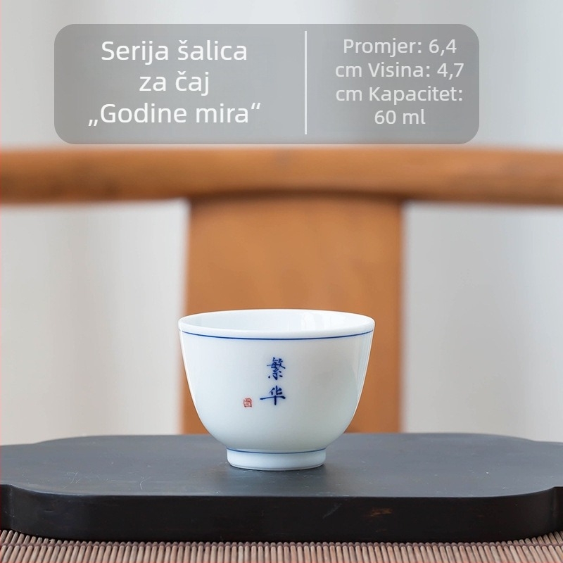 Kung Fu šalica za čaj od plave i bijele keramike, mala kućna šalica za čaj, dio čajnog seta