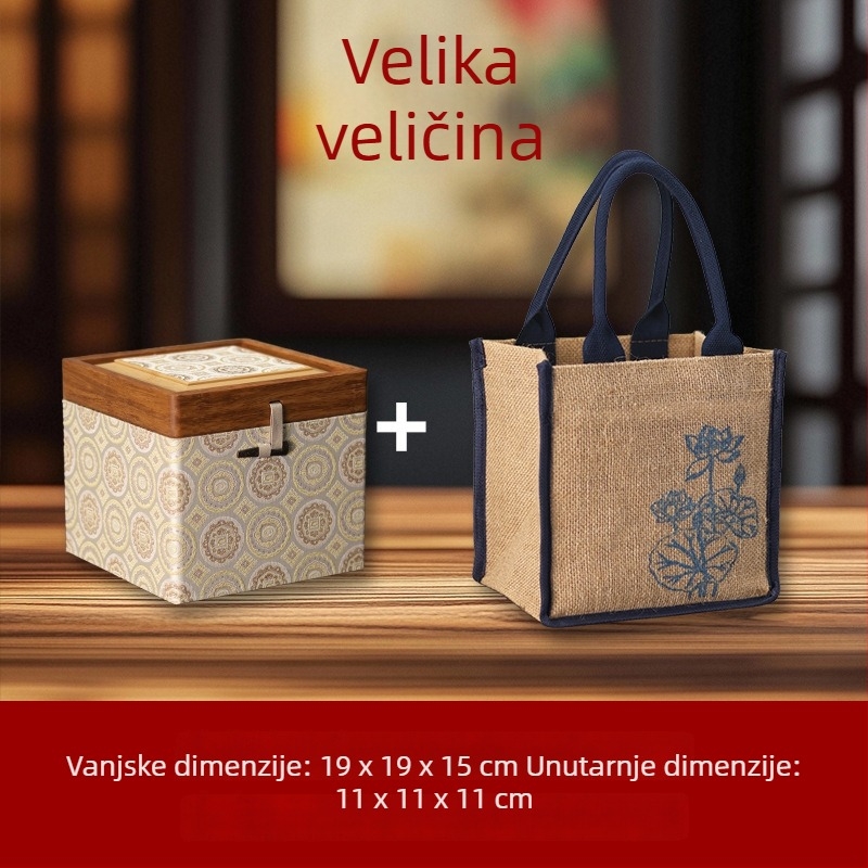 Kutija za poklon u novokineskom stilu s bambusovom tkaninom i brokatom za Jian Zhan šalice i ljubičasti glineni čajnik – Gongfu čajni set s kutijom za pohranu brokata