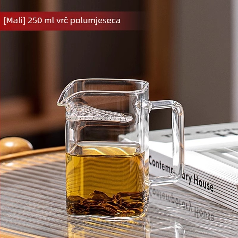 Staklo visoke borosilikatnosti, četvrtast oblik šalice s polumjesekom, debela šalica za zeleni čaj, čajni odvojivač, za kućnu upotrebu