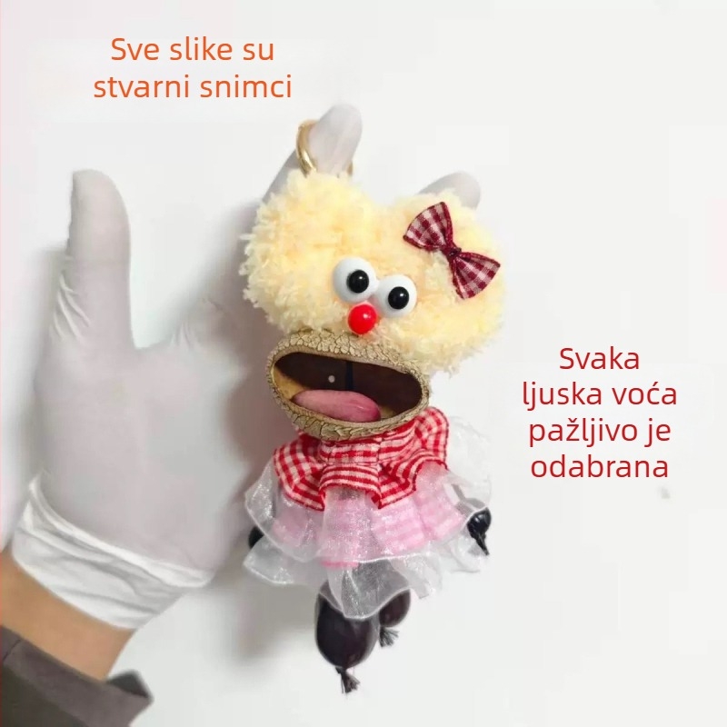 Ručna drvena lutka s plodnom školjkom i mahunarkom – visi ukras za torbu, crtani stil, umirujući zvuk